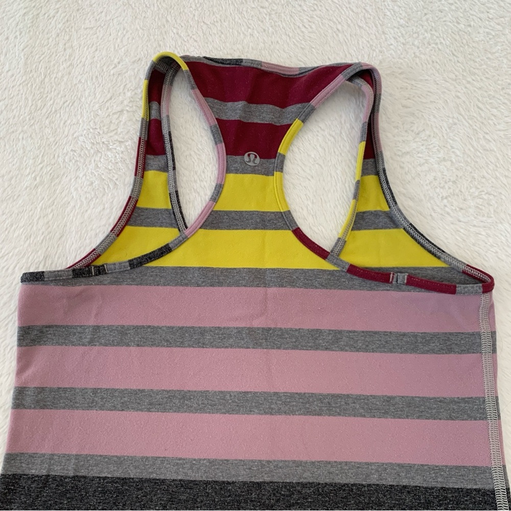 Women’s 2 LULULEMON Cool Racerback Luon Yoga Tank Top Triplet Twin Stripe - Picture 5 of 7